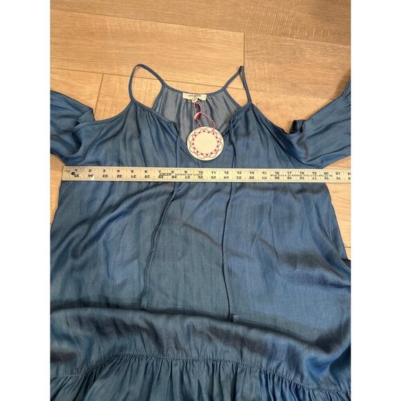 Umgee Blue Tencel Cold Shoulder Ruffle Hem Tunic Top Small new - Picture 3 of 7